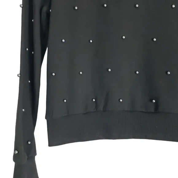 H&M Women Small Pearl Beaded Heavy Cotton Black Sweatshirt NWT - Picture 2 of 11